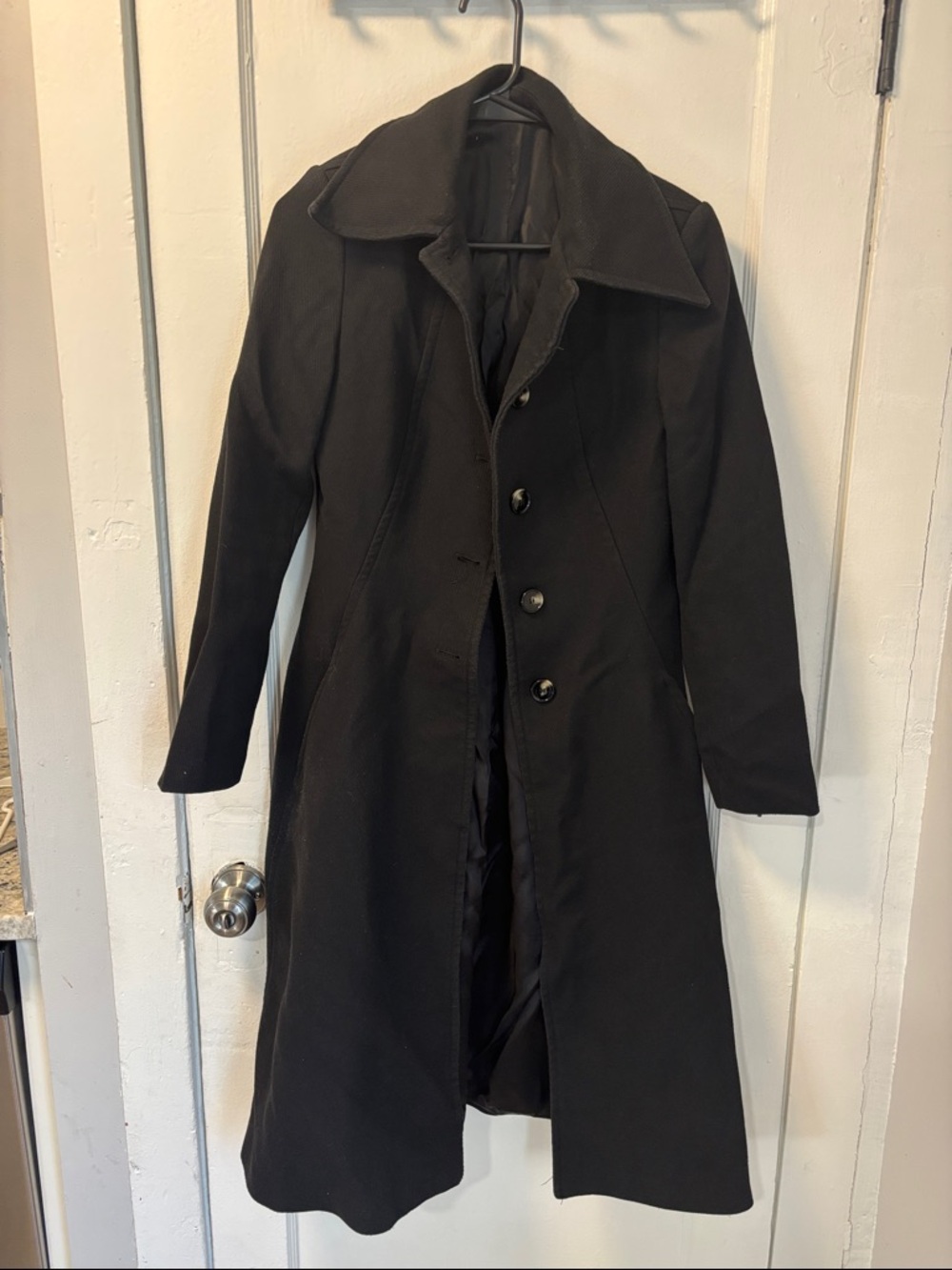 Classic Black Wool-Blend Long Coat - women’s small